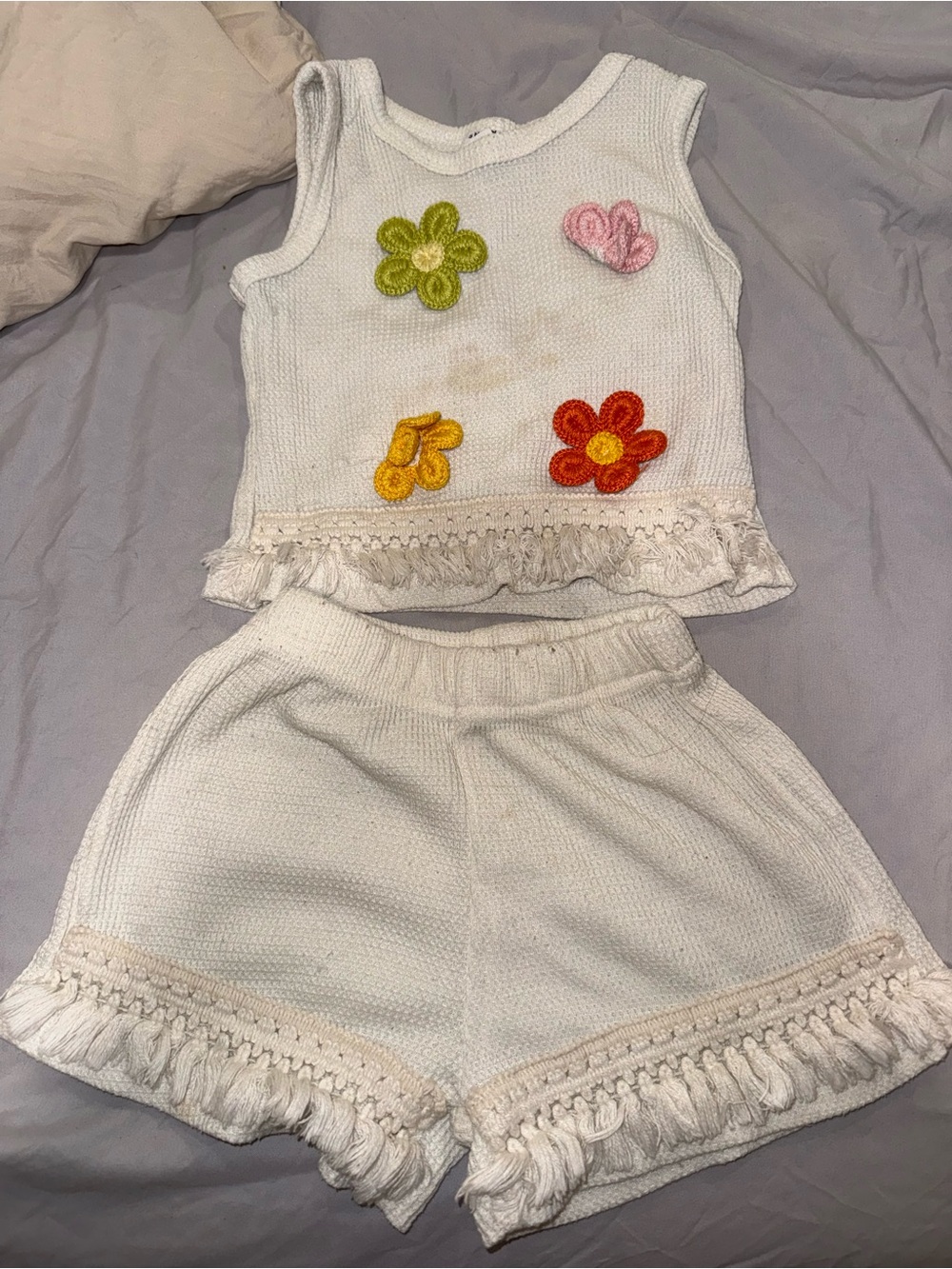 SHEIN Cream Crochet Top & Shorts Set with Colorful Flower Accents
